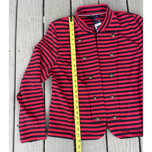 Tommy Hilfiger Striped Double Breasted Knit Blazer Red Navy Jacket Women’s XL - Picture 11 of 16